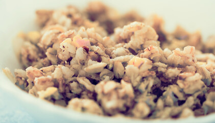 Plate with cereal porridge for breakfast