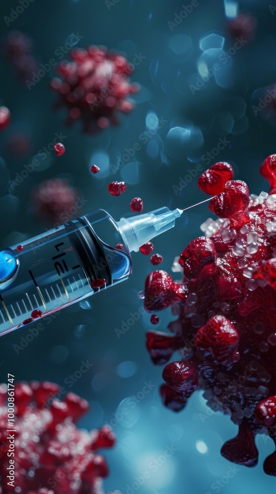 Poster A syringe is being used to inject a red substance into a red object