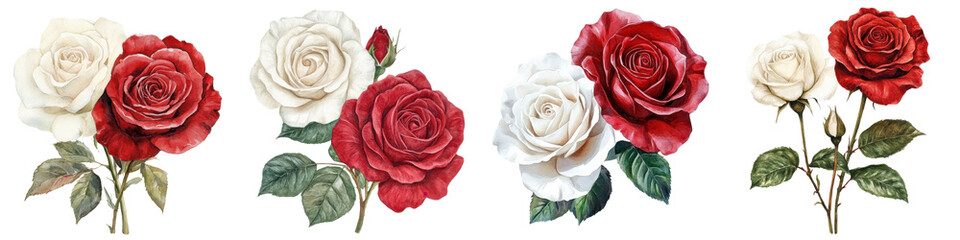 Fototapeta premium Stunning Rose Bouquets in Vibrant Red and Elegant White Hues Showcasing the Beauty and Diversity of this Classic Floral Arrangement