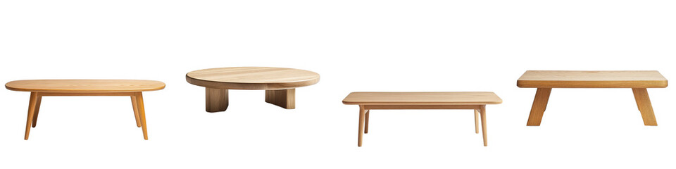 Fototapeta premium Minimalist Wooden Coffee Tables in Modern Scandinavian Inspired Interior Design Setting Clean simple and elegant furniture design for living rooms home offices