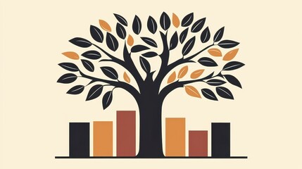 Sustainable Growth Concept - ESG Impact Investing with Tree and Bar Graph Illustration