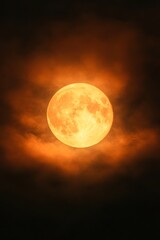 Obraz premium A glowing full moon illuminates a dark, smoky sky, creating a dramatic and mystical atmosphere, Ideal for projects related to nature, astronomy, or artistic night themes,
