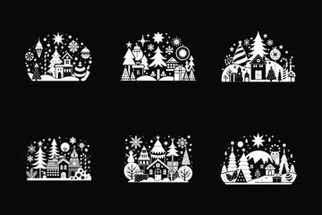 Set Christmas Icons Celebrate the Season with Festive Vector Designs and Logos