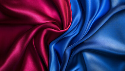 Fototapeta premium Close-up of flowing, luxurious silk fabric in rich colors like deep red or royal blue, creating a smooth and elegant texture