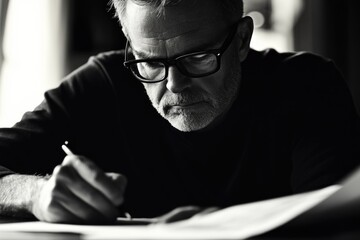 Man Writing at Table