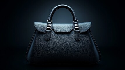 Black luxury leather handbag. High class fashion item, emphasizing clean design and sophistication. Leather texture details.