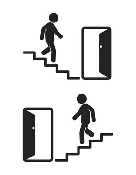 Bundle label sticker dirextion up and down stairs with arrow, isolated emergency exit building sign