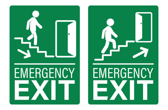 Bundle label sticker dirextion up and down stairs with arrow, isolated emergency exit building sign