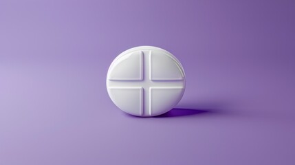A white pill with a cross on it is sitting on a purple background