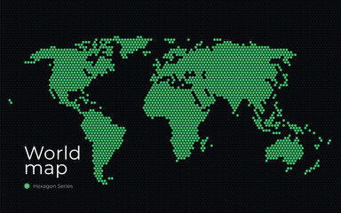 World map shown in hexagon dots pattern