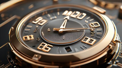 Shiny digital clock face counting down to New Year 2025, futuristic setting, 3D illustration