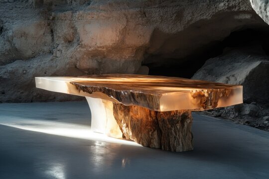 Beautiful epoxy resin table featuring a natural wood finish in a serene interior setting