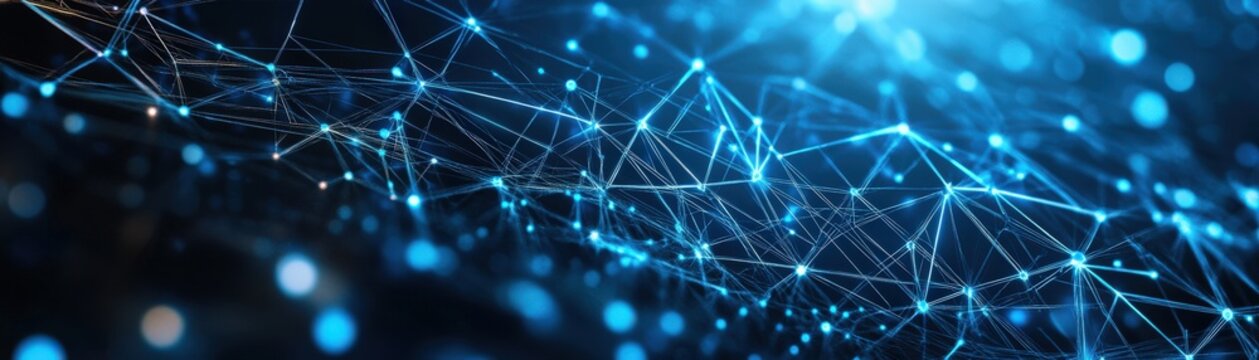 K8 network policies for securing traffic, a vibrant, abstract image showcasing interconnected blue dots and lines, illustrating themes of technology, connectivity, and digital networks