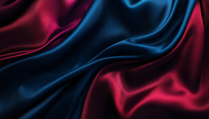 Fototapeta premium Close-up of flowing, luxurious silk fabric in rich colors like deep red or royal blue, creating a smooth and elegant texture
