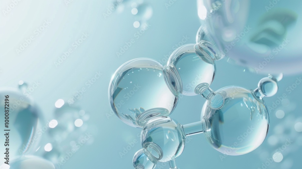 Poster a close up of a blue background with a cluster of clear spheres