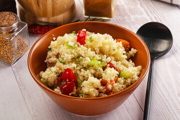 Vegan cuisine couscous with vegetables