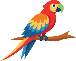 Fototapeta premium Parrot with vibrant feathers perched on a branch in a colorful vector illustration