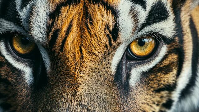 A close-up of a tiger's eyes, showcasing the intricate details of its fur and the intensity of its gaze