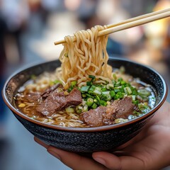 Taiwanese Beef Noodle Soup with Tender Meat and Noodles