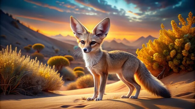 In a breathtaking desert landscape, the captivating Sandfox exhibits remarkable adaptations, thriving harmoniously in