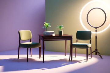 Minimalist clean room and blan table wth plants