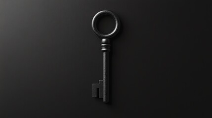 An old black skeleton key on a black background.