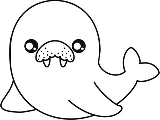 Cute Walrus Line Art