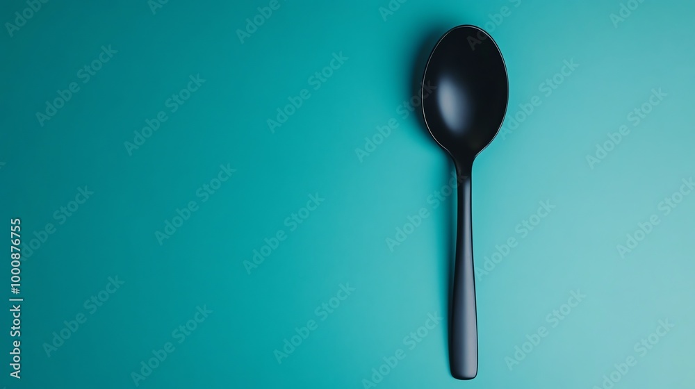 Sticker A black spoon on a turquoise background.