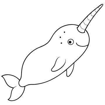 recommend clip art: Adorable Narwhal Coloring Page: A charming and simple outline drawing of a narwhal perfect for kids to color in and learn about this unique marine animal.  