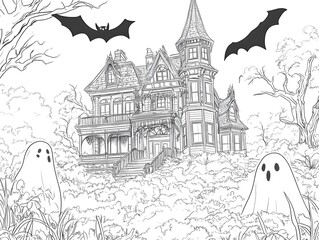 Naklejka premium Sketch of medieval castle in the woods, old architecture, drawing of a town