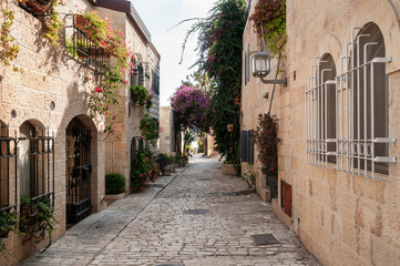 Obraz premium View of the picturesque neighborhood of Yemin Moshe in Jerusalem, Israel.