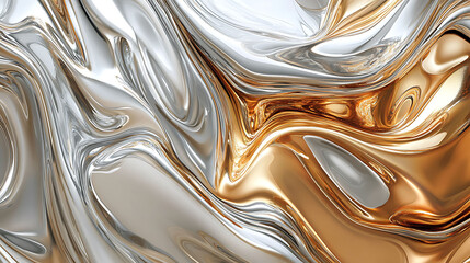 Abstract background of flowing liquid gold and silver.