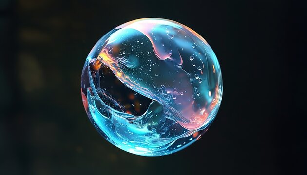 3D Abstract floating liquid orbs, morphing and blending with subtle light as they drift in a dark, empty space. Made with generative AI technology