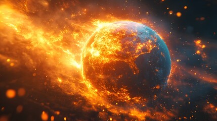 Fototapeta premium Global Warming Visualized Through Heat Maps and Holographic Representations of Earth s Atmosphere