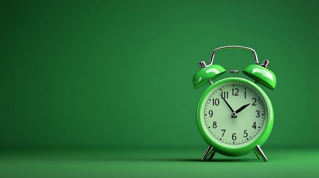 A green alarm clock on a green background.