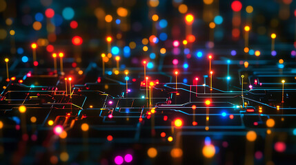 Fototapeta premium Abstract digital circuit board with glowing lights.