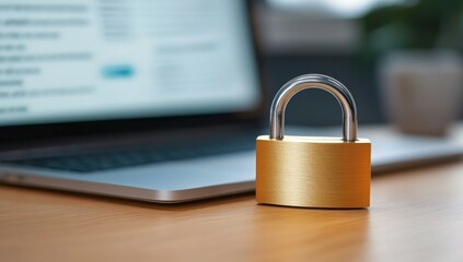 Fototapeta premium Padlock On Laptop, Symbolizing Data Security