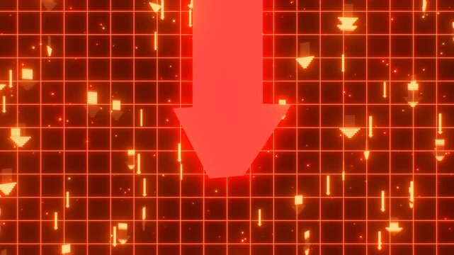 Giant Falling Red Arrow Stock Market Crash Financial Loss 3D Concept - 4K Seamless VJ Loop Motion Background Animation