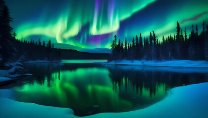 Northern Lights reflecting off of Watery Landscape 