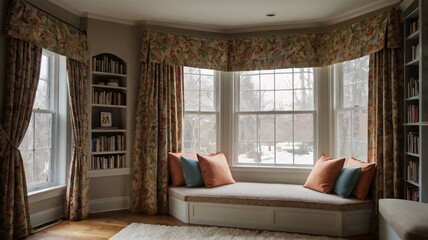 A bay window in a cozy reading nook