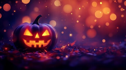 Naklejka premium 2408 60.A premium Halloween illustration with a spooky, blurred background and glowing bokeh lights. The scene is dark and mysterious, with a soft, haunting glow that enhances the eerie Halloween