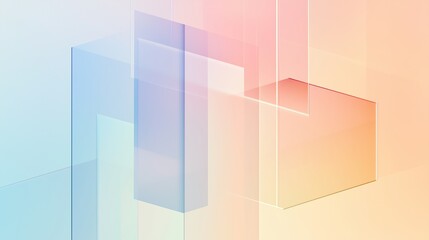 Fototapeta premium A smooth gradient background transitioning from soft peach to light blue. Subtle, transparent geometric shapes float in the background, Use for presentation, slide show, slide for brochure, marketing.