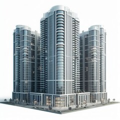 Fototapeta premium A highly detailed and modern architectural illustration depicting a complex of high-rise buildings with sleek glass facades, showcasing contemporary urban design and grandeur.