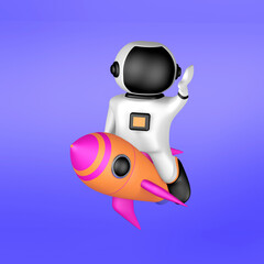 3d illustration of astronaut riding a rocket