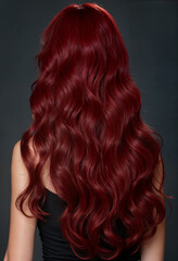 Naklejka premium model with long coloured ruby red wavy hairs