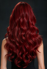 Fototapeta premium model with long coloured ruby red wavy hairs