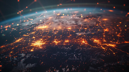 Fototapeta premium Global network connections across illuminated cities