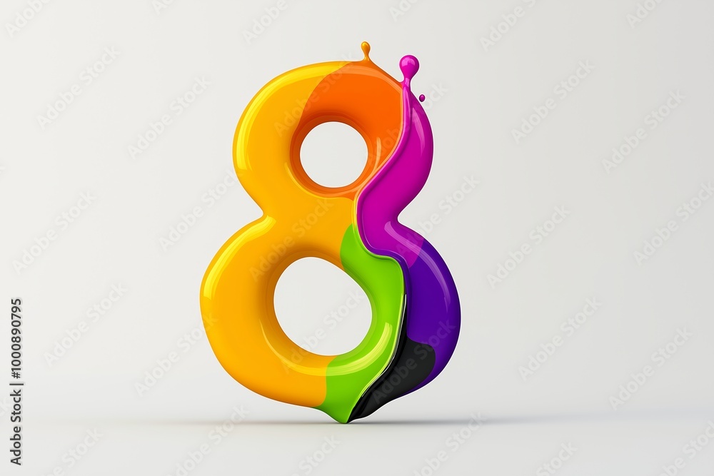 Fototapete the number 8 is in red and yellow. it is surrounded by a splash of paint. number 8 composed of color
