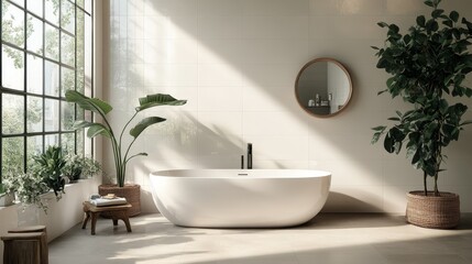 Modern Bathroom Oasis, Serene Escape with Lush Greenery
