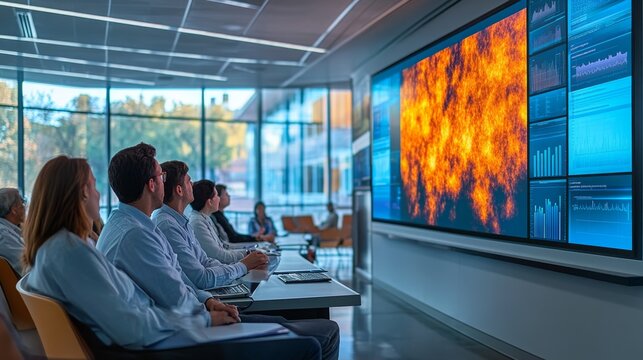 Researchers engaging in a discussion on CRISPR advancements in a modern conference room - Powered by Adobe